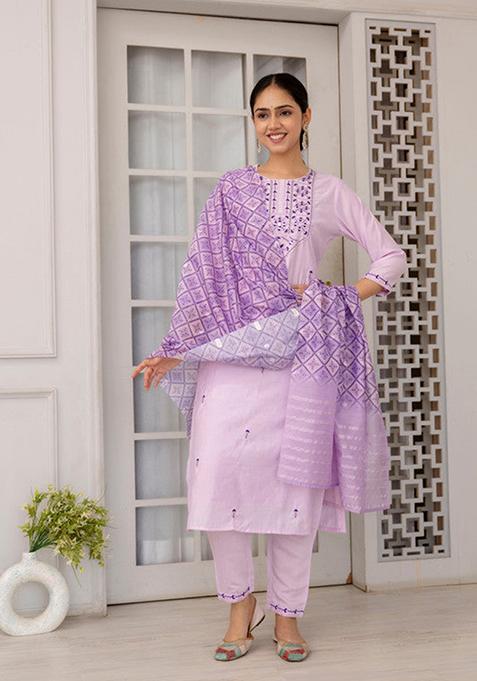 Lavender Yoke Design Viscose Kurta Set