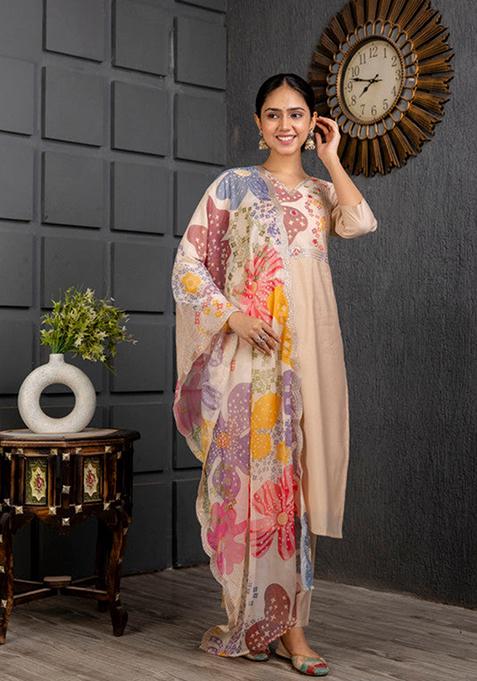 Cream Yoke Design Viscose Kurta Set