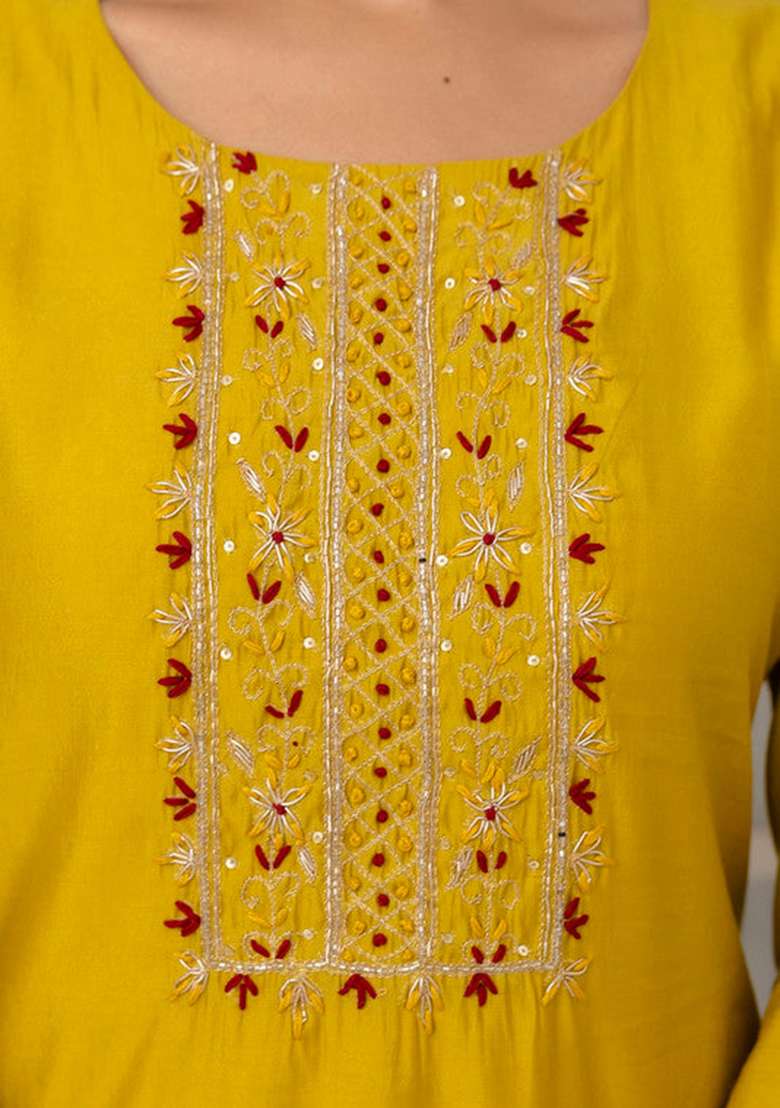 Mustard Solid Viscose Straight Kurta Set - Indya
