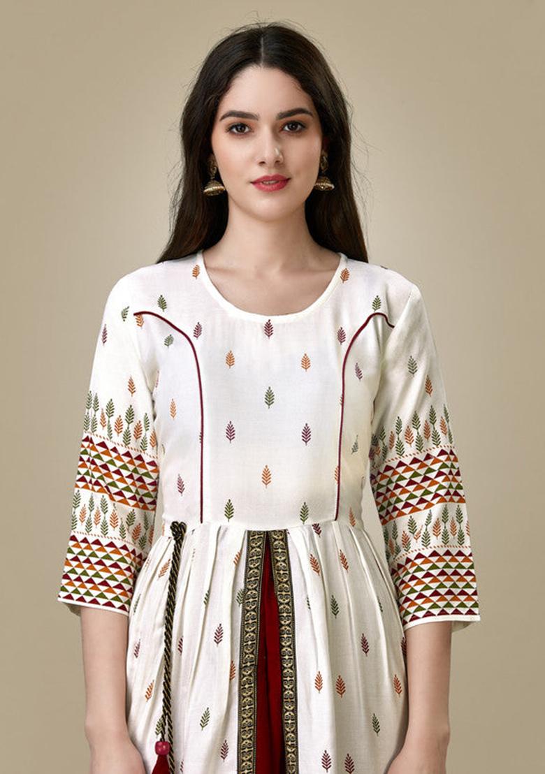 White Printed Rayon Gown