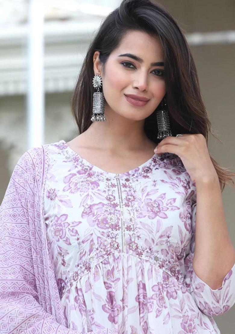 White Printed Viscose Kurta Set