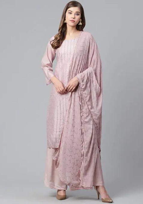 Blush Pink Embroidered Viscose Kurta Set