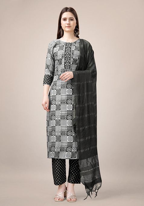 Black Embroidered Rayon Kurta Set