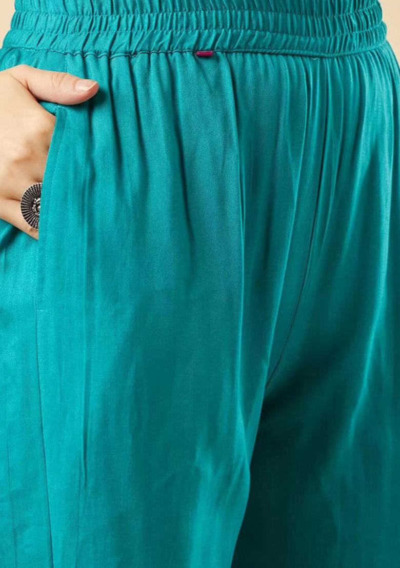 Sky Blue Embroidered Viscose Kurta Set