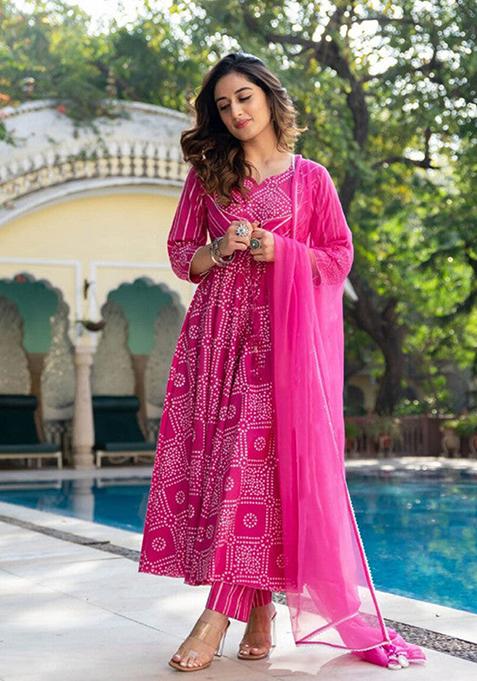 Pink Printed Cotton Kurta Set