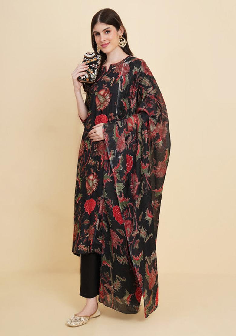 Blue Printed Cotton Kurta Set