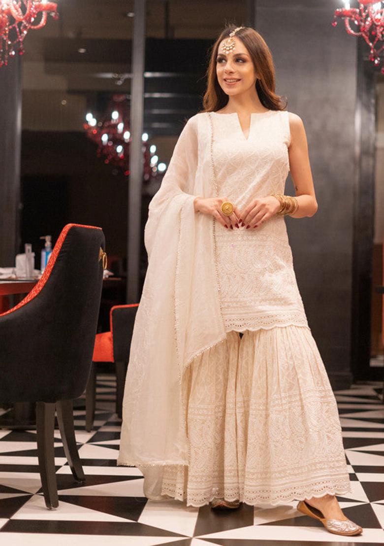 White Embroidered Cotton Kurta Set