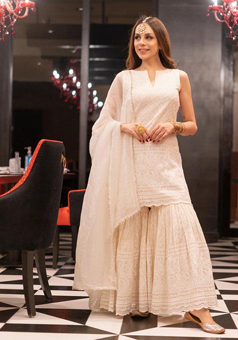 White Embroidered Cotton Kurta Set