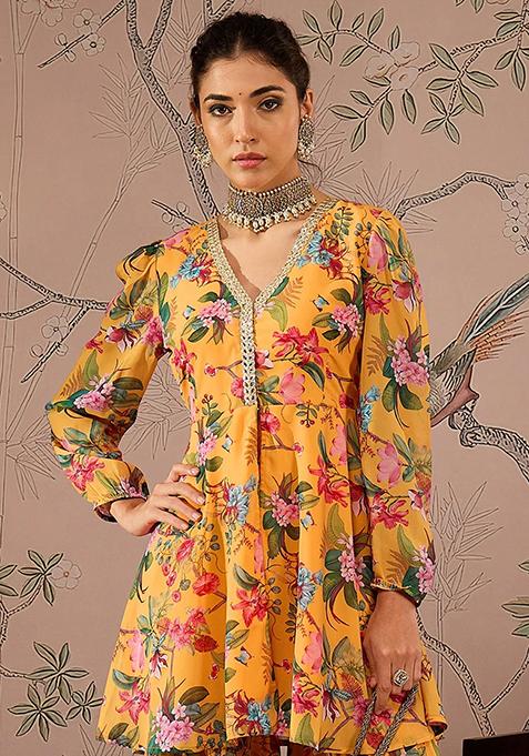 Yellow Printed Georgette Suit Set