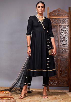 Black Sequin Embroidered Rayon Kurta Set
