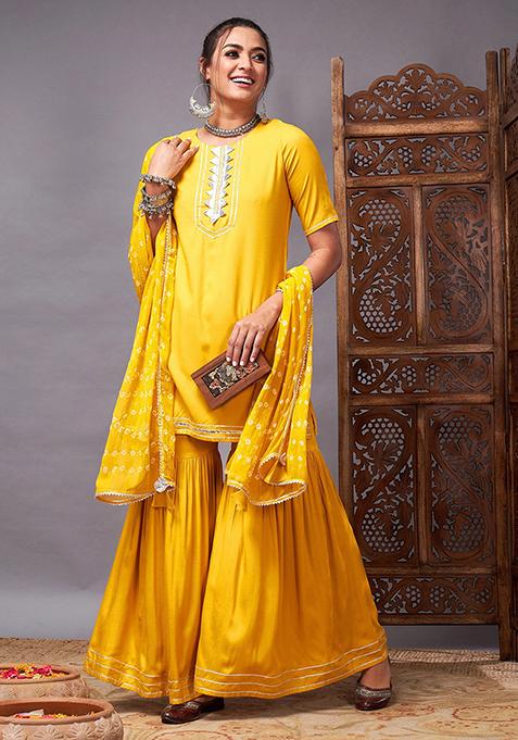 Mustard Solid Rayon Kurta Set