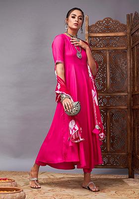 Fuchsia Pink Solid Rayon Kurta Set