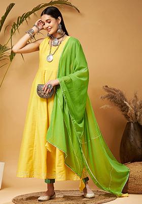 Yellow Solid Cotton Silk Kurta Set