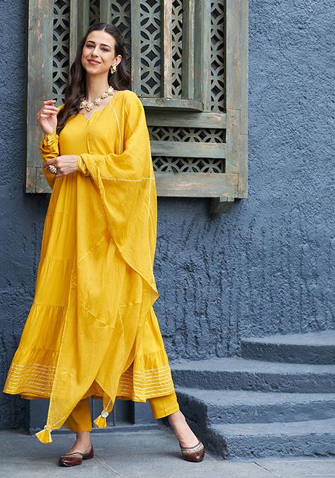 Mustard Solid Rayon Kurta Set