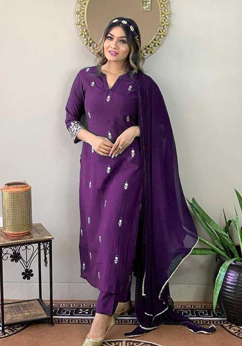 Taupe Printed Rayon Kurta Set