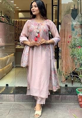 Light Pink Embroidered Organza Kurta Set