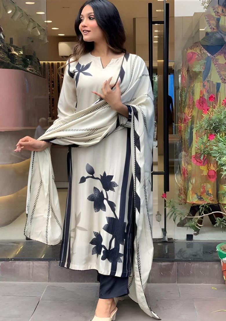 White Embroidered Muslin Kurta Set