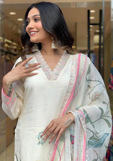 Organza patch stripe kurta set main image 0