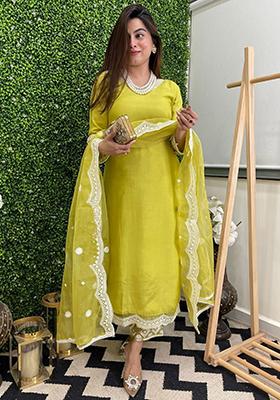 Light Green Embroidered Chanderi Kurta Set