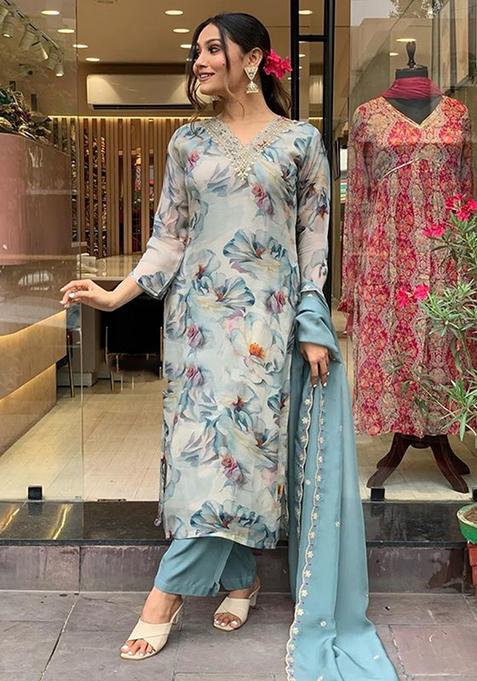 Vrishti Organza Light Blue Kurta Set