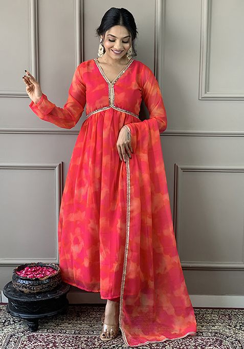 Multicolour Embroidered Georgette Kurta Set