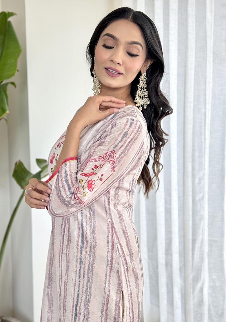 Off White Printed Muslin Kurta Set