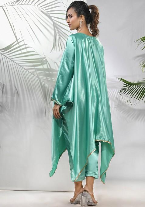 Green Solid Satin Kurta Set