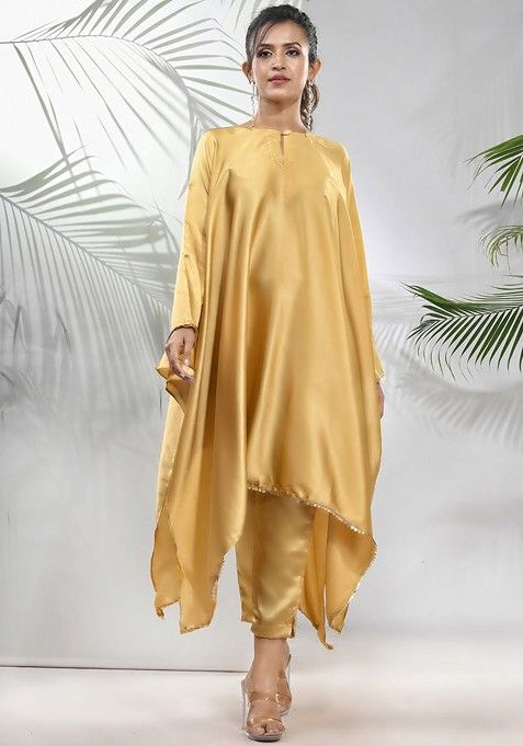 Mustard Yellow Solid Satin Kurta Set