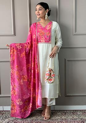 White Embroidered Chanderi Kurta Set