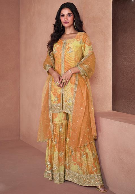 Yellow Printed Georgette Kurta Set