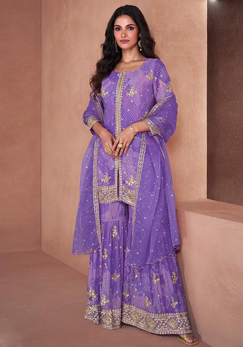 Lavender Printed Georgette Kurta Set