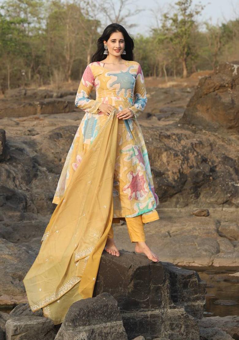 Multicolor Digital Print Organza Anarkali Set