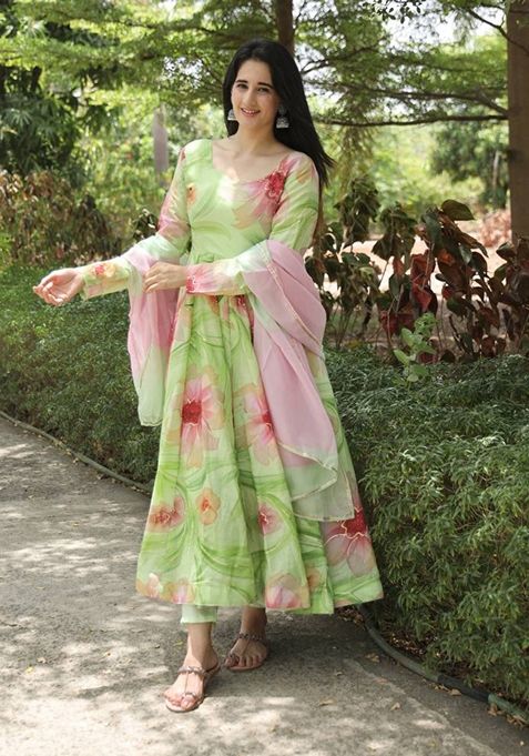 Multicolor Digital Print Muslin Anarkali Set