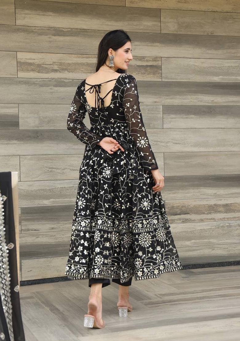 Black Thread Sequin Embroidered Georgette Anarkali Set