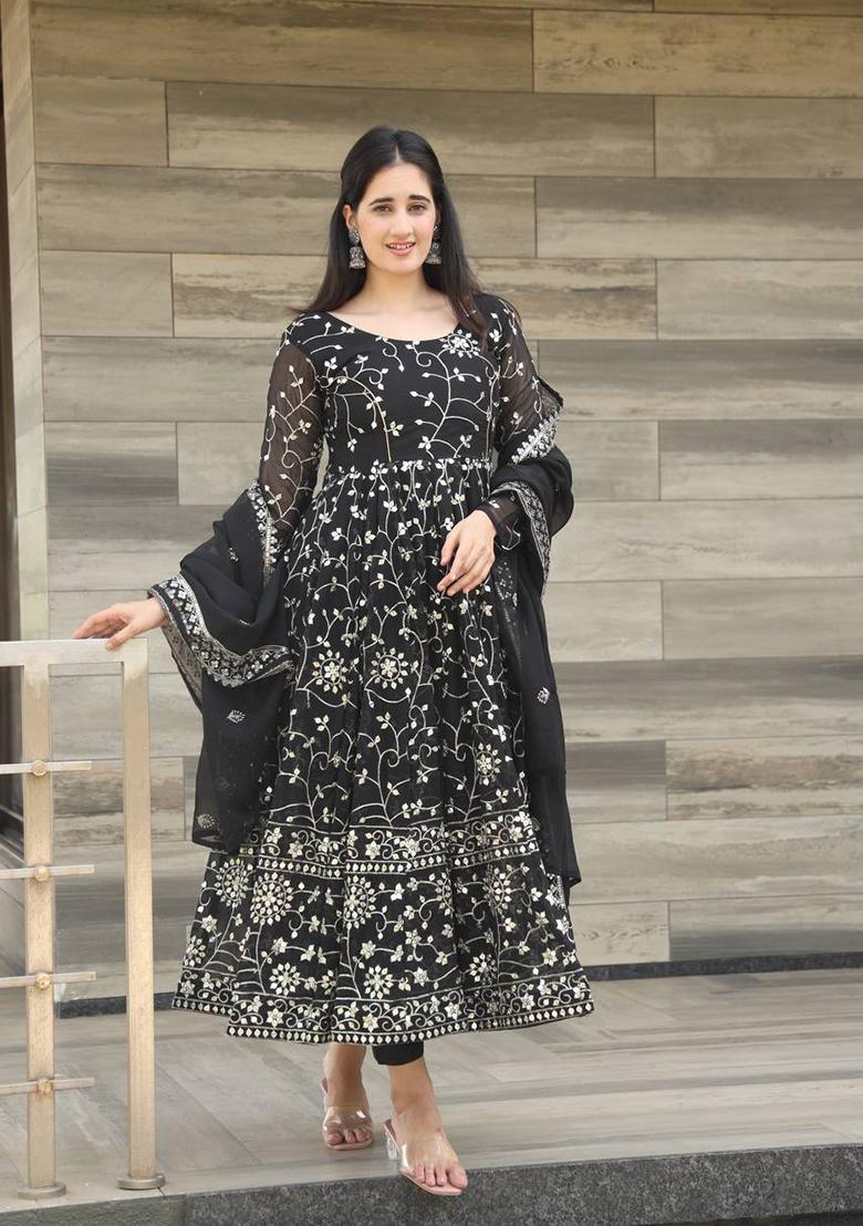 Black Thread Sequin Embroidered Georgette Anarkali Set