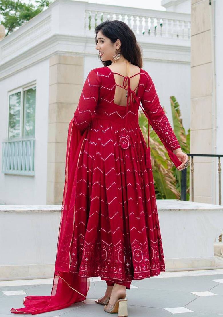 Maroon Thread Sequin Embroidered Georgette Anarkali Set