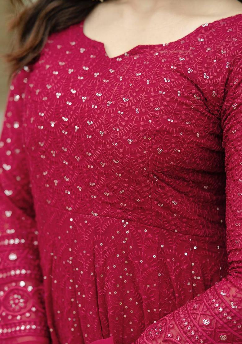 Maroon Thread Sequin Embroidered Georgette Anarkali Set