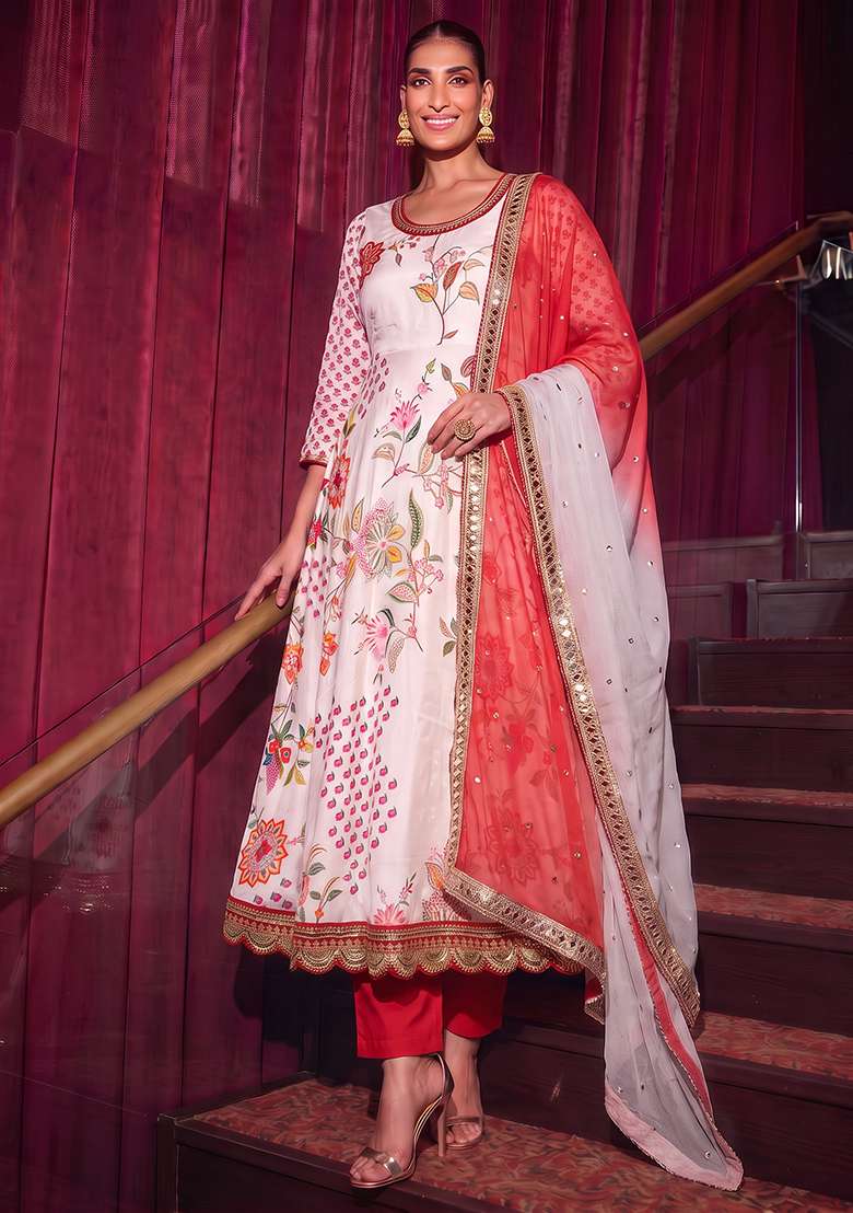 Chiku Embroidered Faux Blooming Anarkali With Dupatta - Indya