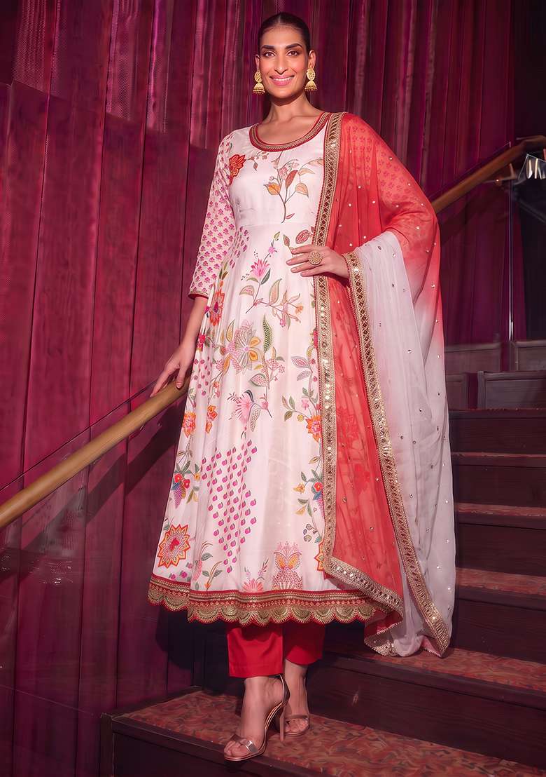 Chiku Embroidered Faux Blooming Anarkali With Dupatta - Indya