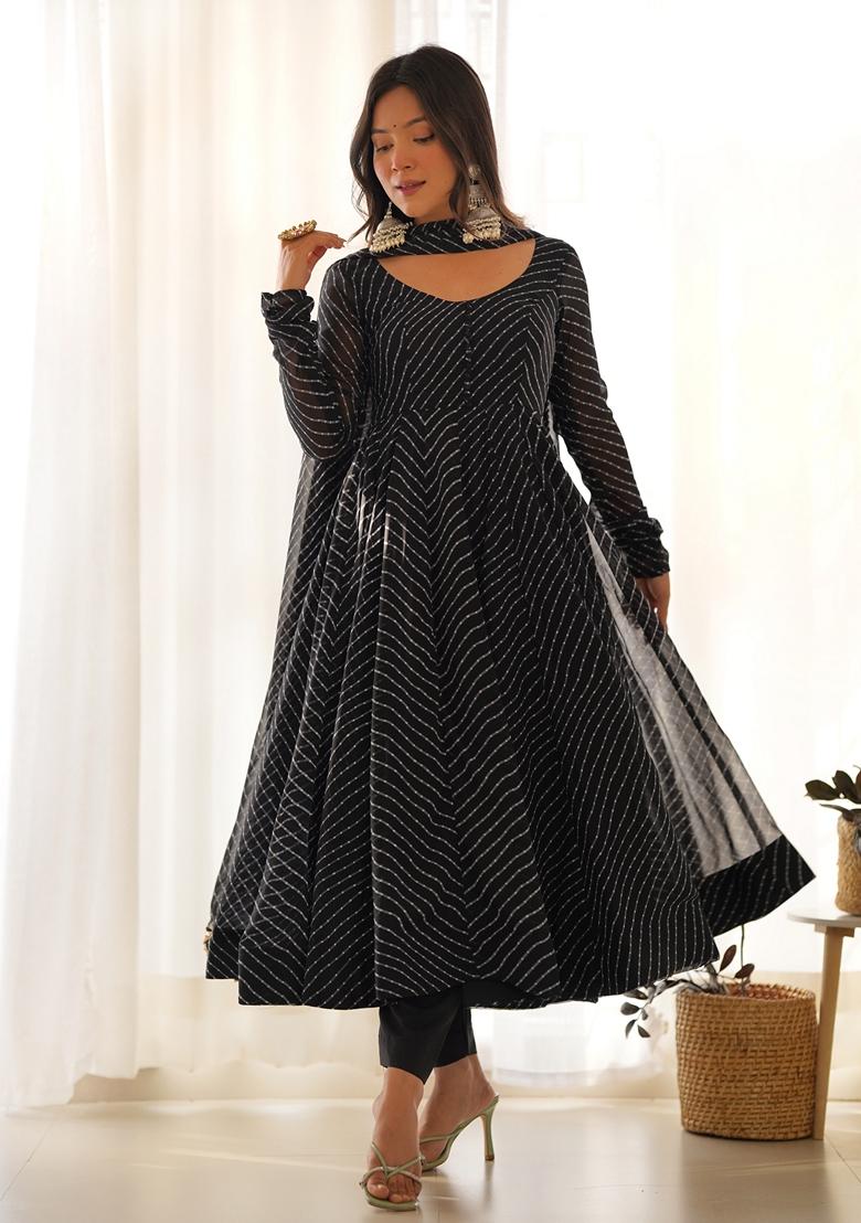 Black Digital Print Faux Georgette Anarkali Set