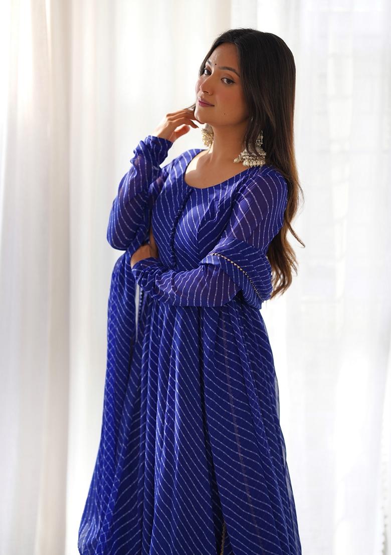 Royal Blue Digital Print Faux Georgette Anarkali Set