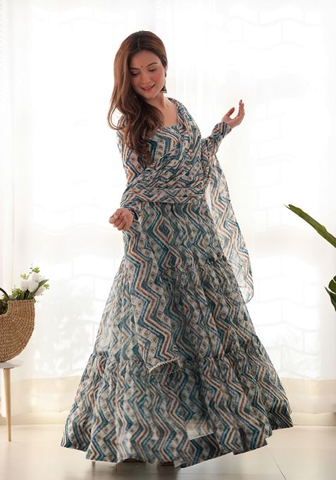 Light Blue Digital Print Faux Georgette Anarkali Set