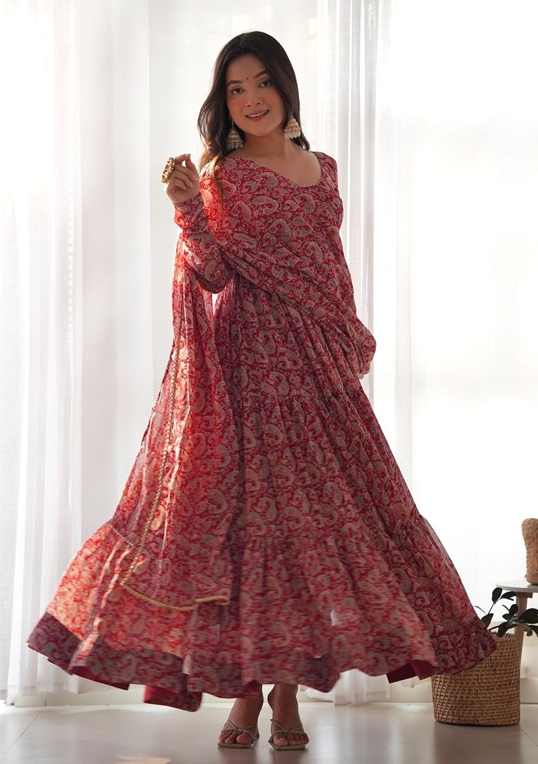 Multicolor Digital Print Faux Georgette Anarkali Set