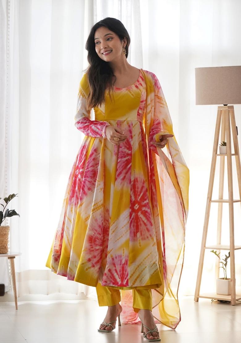 Multicolor Digital Print Organza Anarkali Set