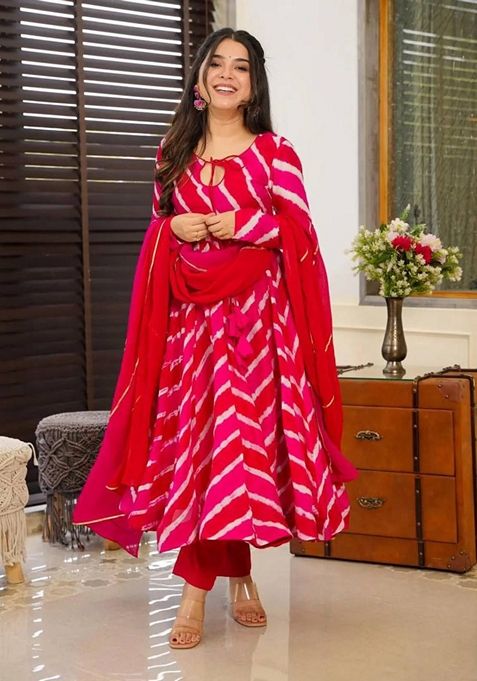 Pink Digital Print Organza Kurta Set