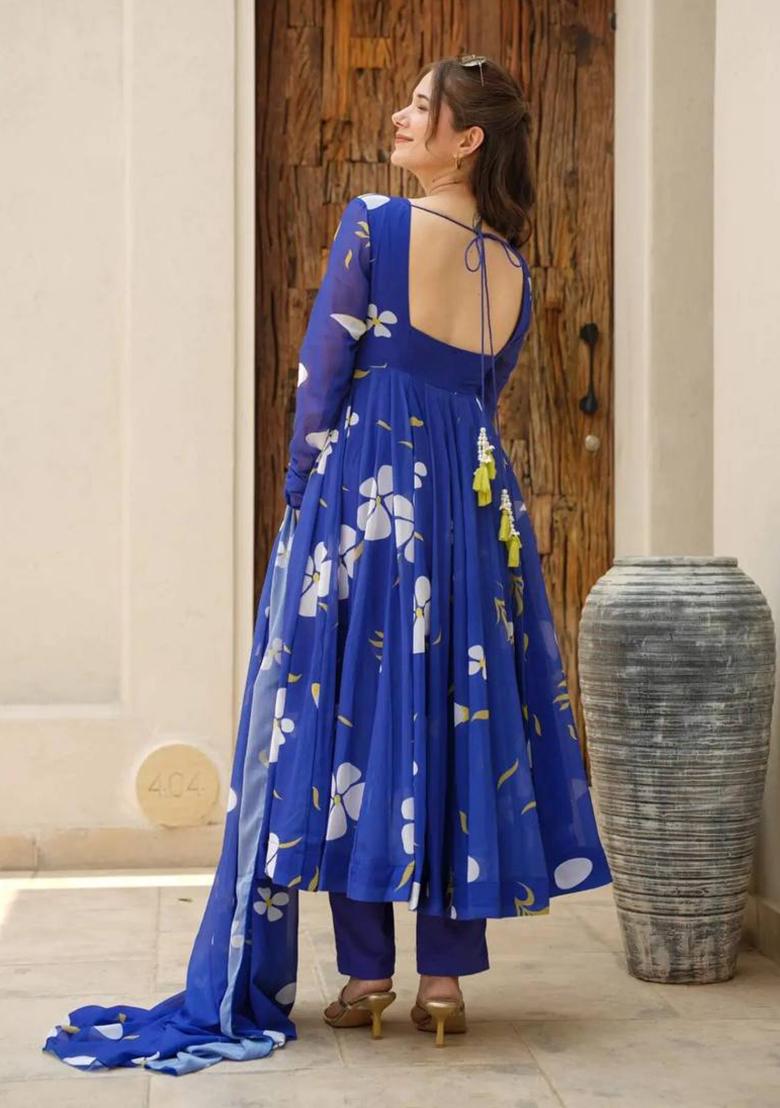 Blue Digital Print Georgette Kurta Set