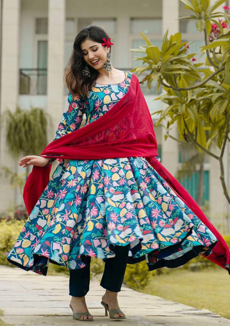 Multicolor Printed Muslin Kurta Set