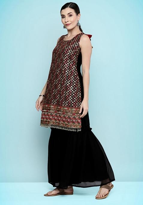 Black Sequin Embroidered Silk Georgette Sharara Set