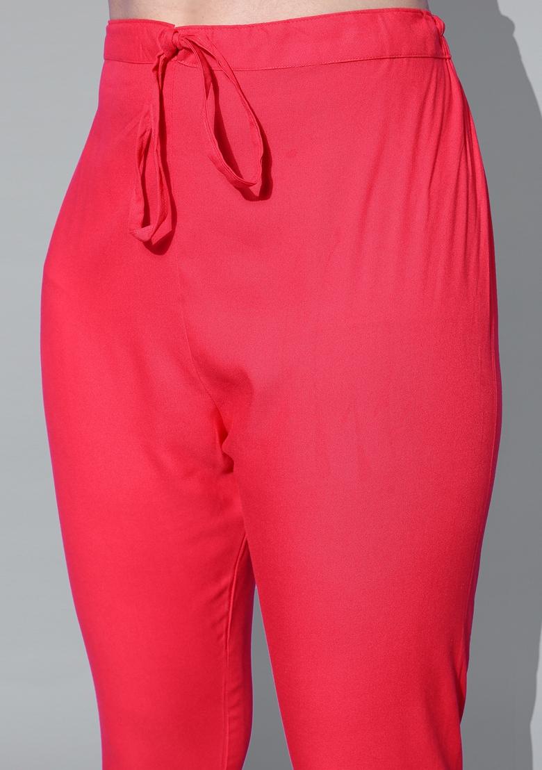 Red Zari Embroidered Rayon Kurta Set