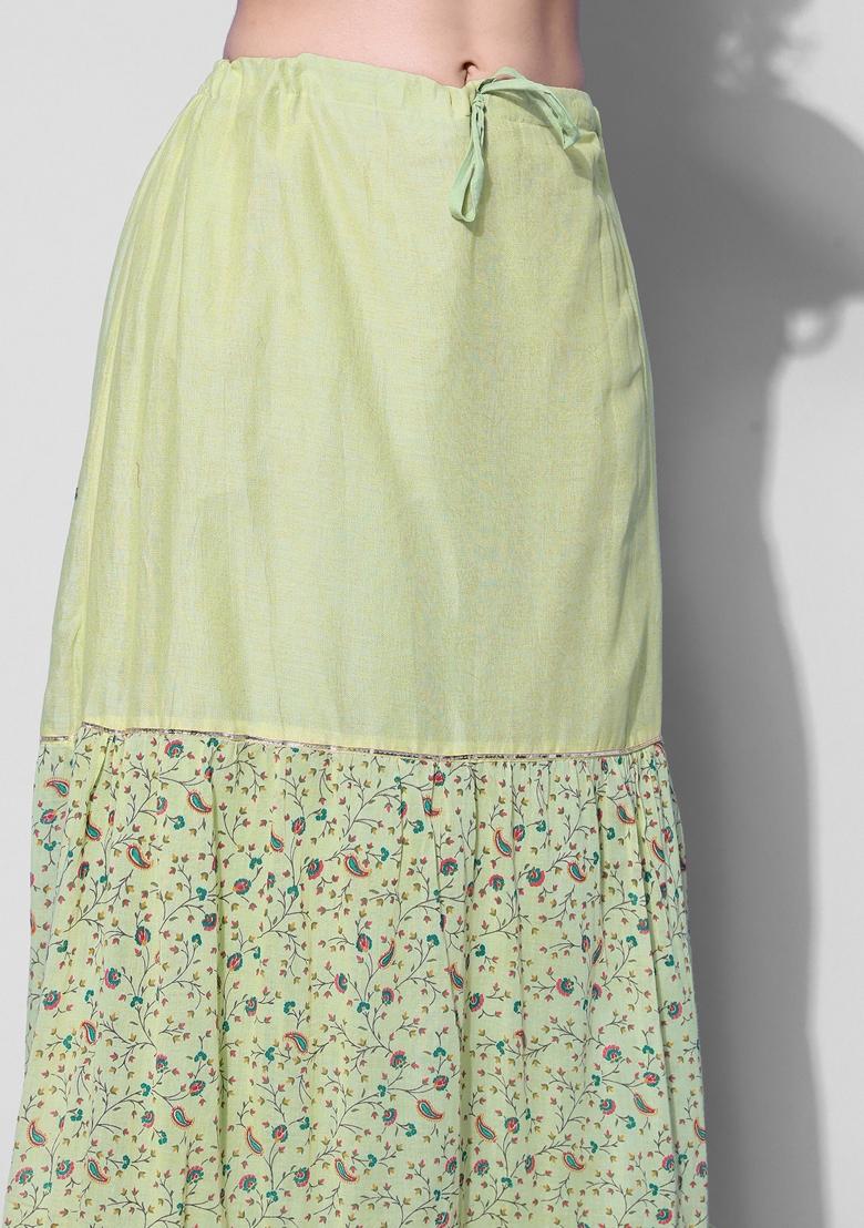 Green Floral Print Embroidered Pure Cotton Kurta Set